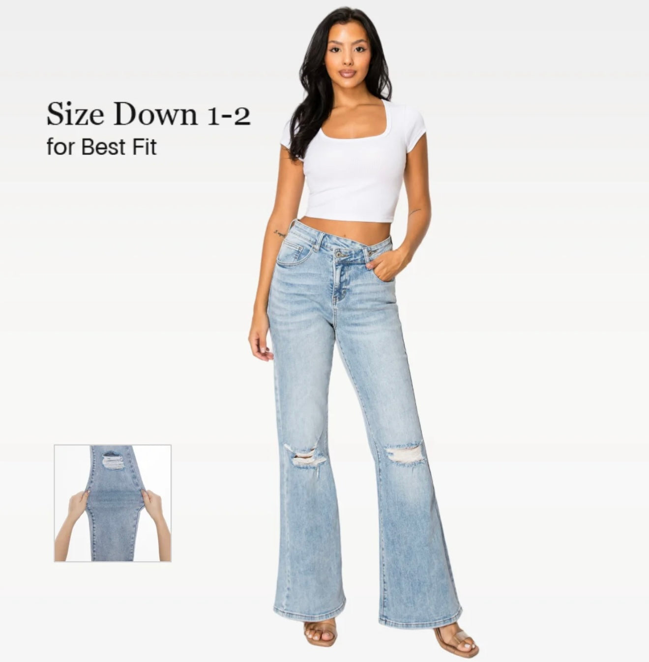High Rise Cross Over Stretchy Jeans