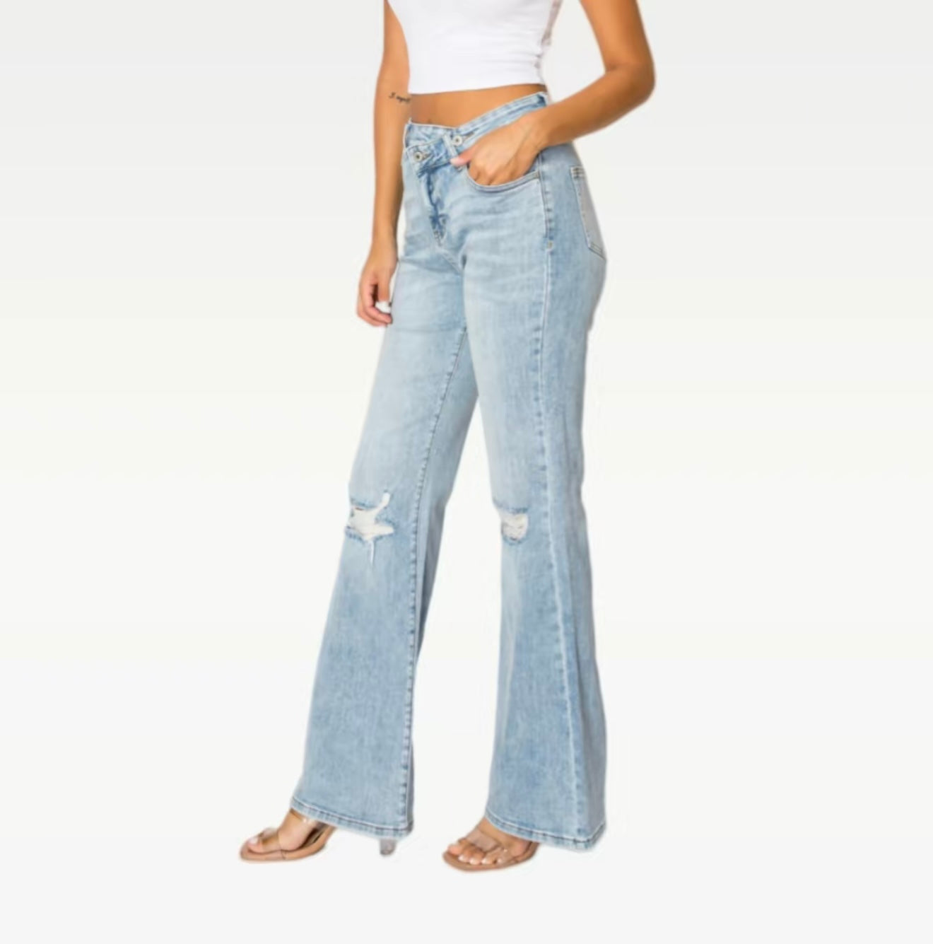 High Rise Cross Over Stretchy Jeans